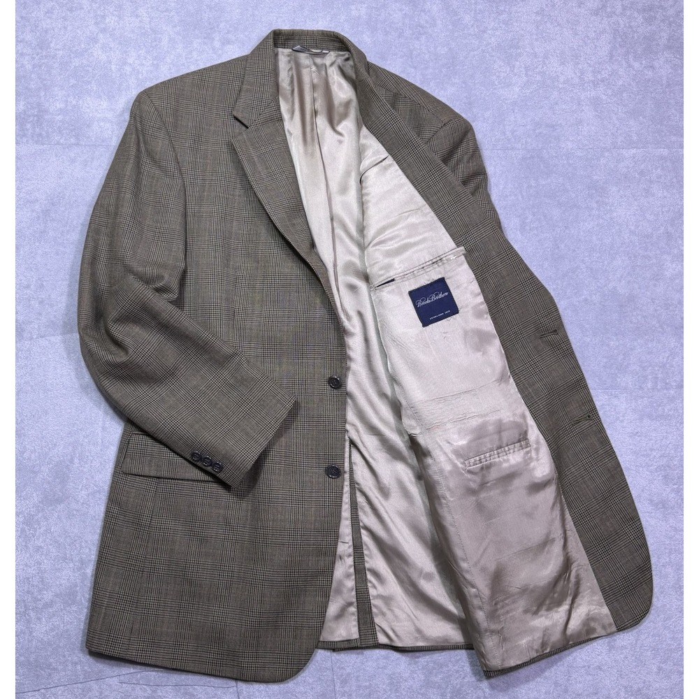 Brooks Brothers Blazer Mens 43L Long Brown Houndstooth Glen Plaid 100% Wool